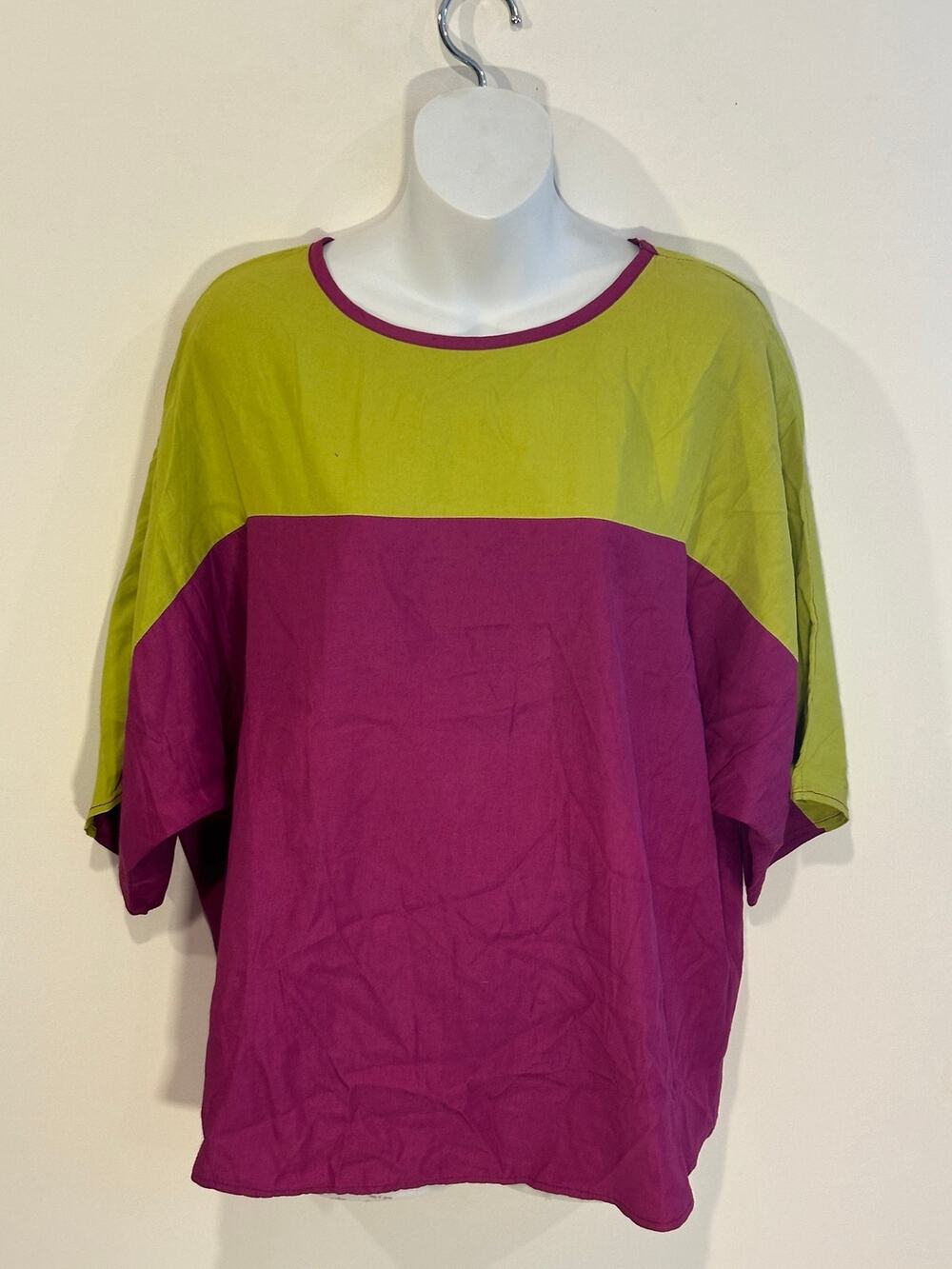 Vintage 80s Sag Harbor Colorblock Batwing Blouse Chartreuse Lime Green Magenta